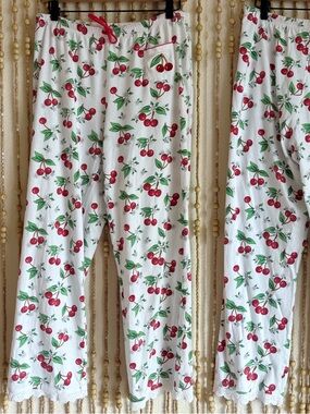 Vintage Mary Engelbreit White Cherry-Print Cottage Coquette Pajama Pants Med